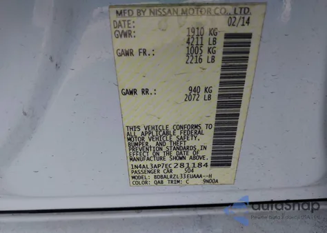 2014 Nissan Altima 2.5 S from USA, damaged, VIN 1N4AL3AP7EC281184